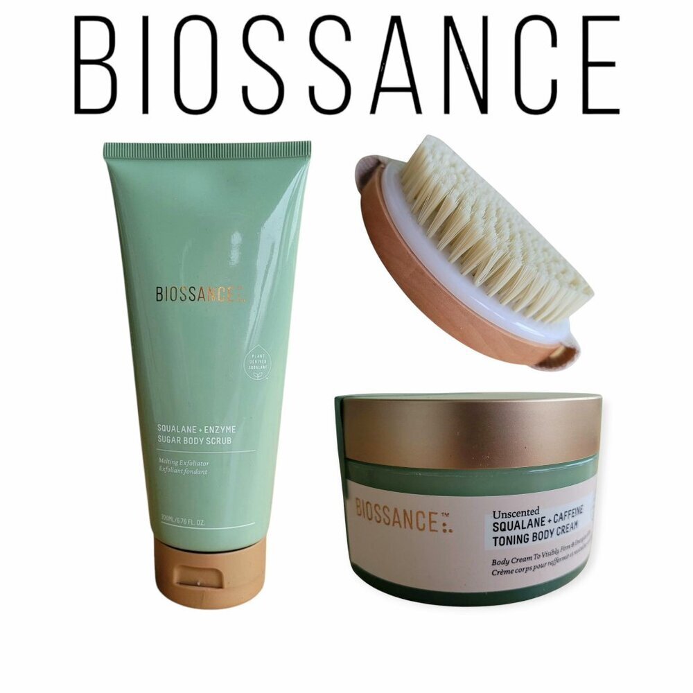 Biossance Squalane Enzyme Body Scrub & Cream Set NWT Luxury Skincare Kit